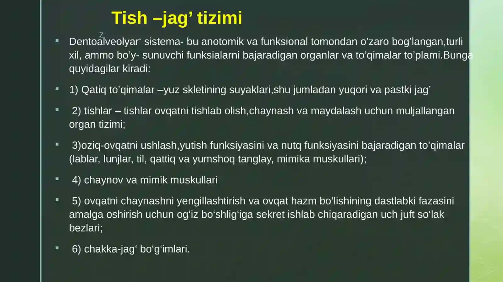 Ogʻiz boʻshligʻining shilliq qavati va boʻlimlari 2