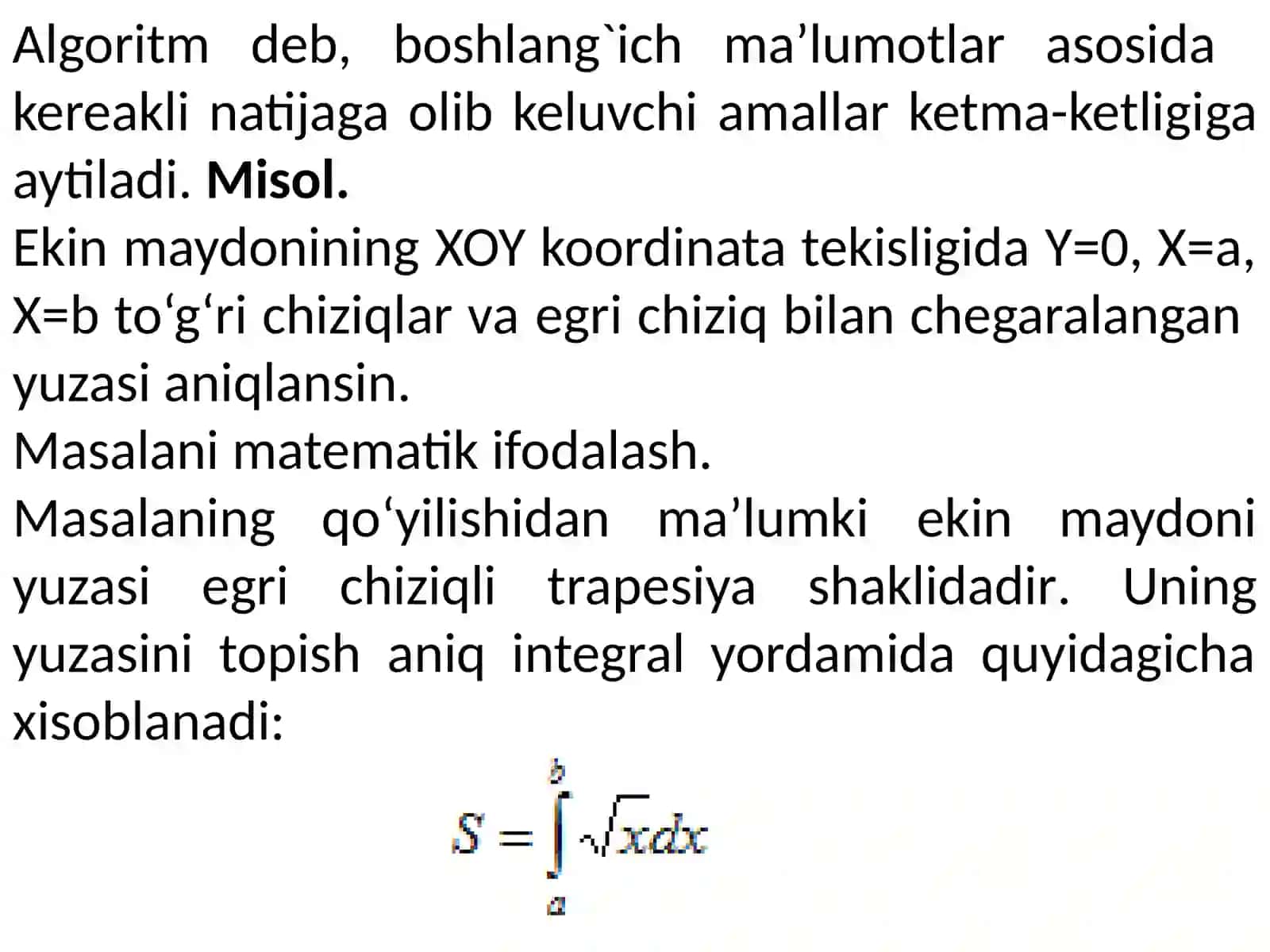 Algoritmning xossalari.Algoritmni tasvirlash usullari 2