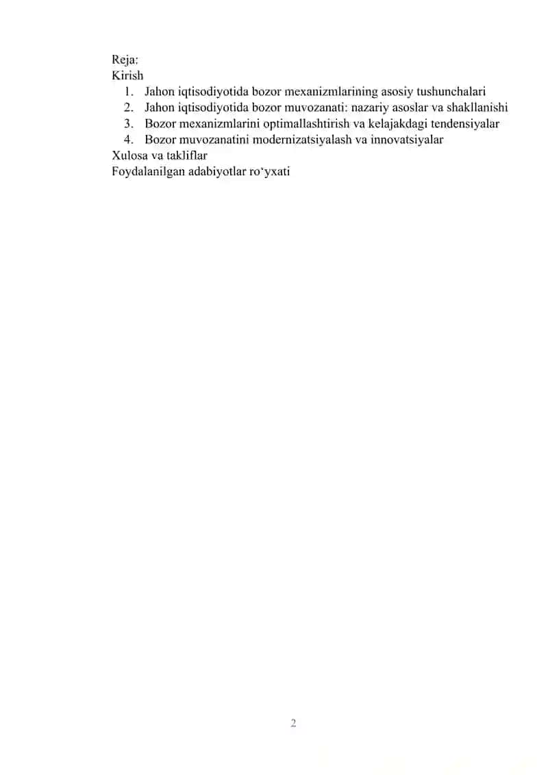 Jahon iqtisodiyotida bozor mexanizmlari va bozor muvozanatining ahamiyati 2
