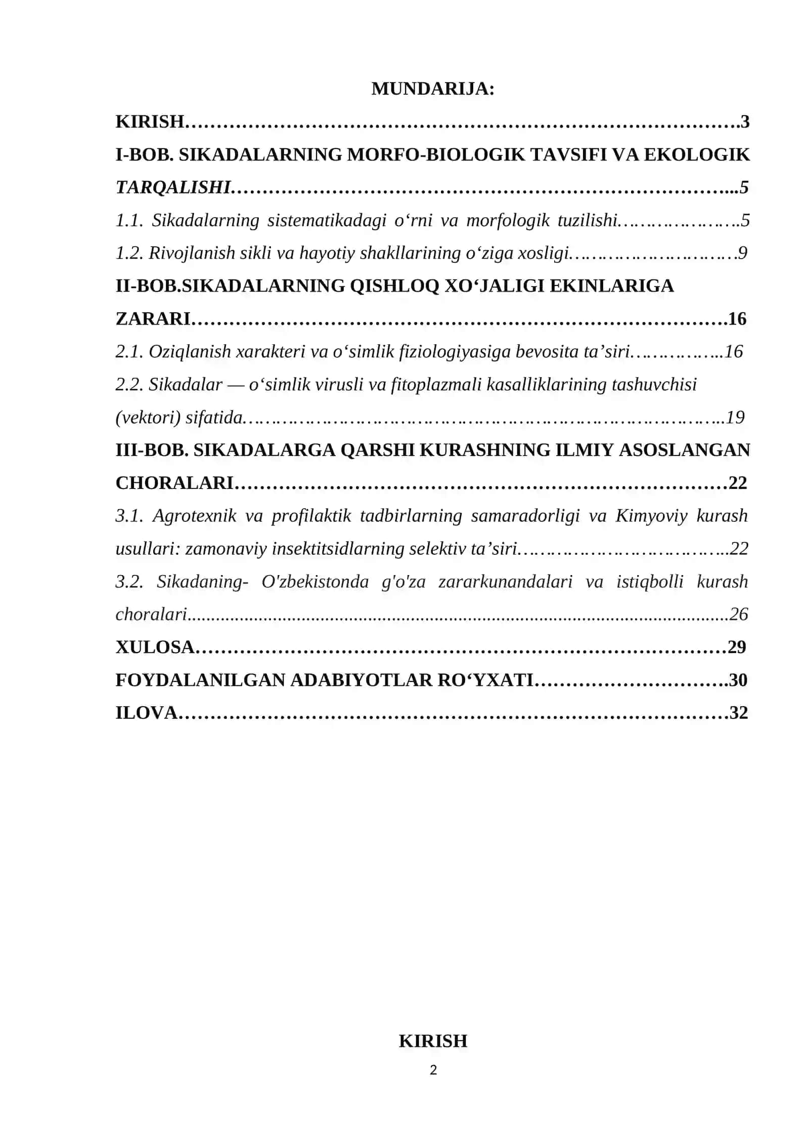 Sikadalarning biologik xususiyatlari, qishloq xo‘jaligi ekinlariga zarari va ularga qarshi zamonaviy 2
