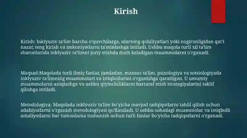 Turli Yo'Nalishdagi Ilmiy Tadqiqotlarda Inklyuziv Ta'Lim Muammolarini O'Rganish 2