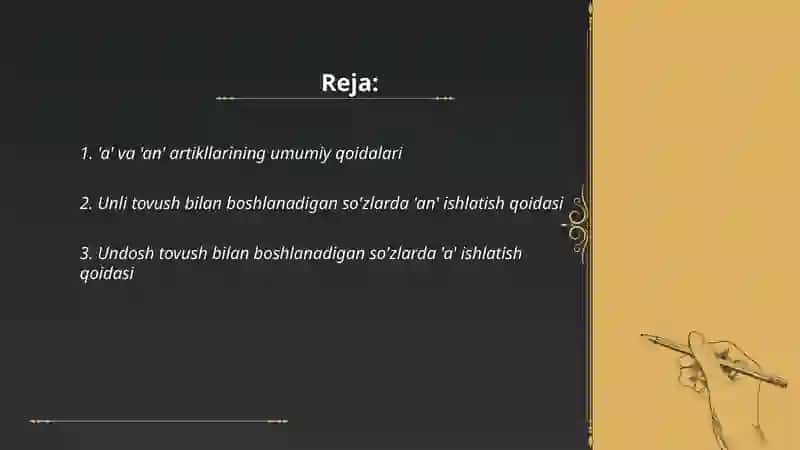'a' va 'an' artikllarining umumiy qoidalari 2