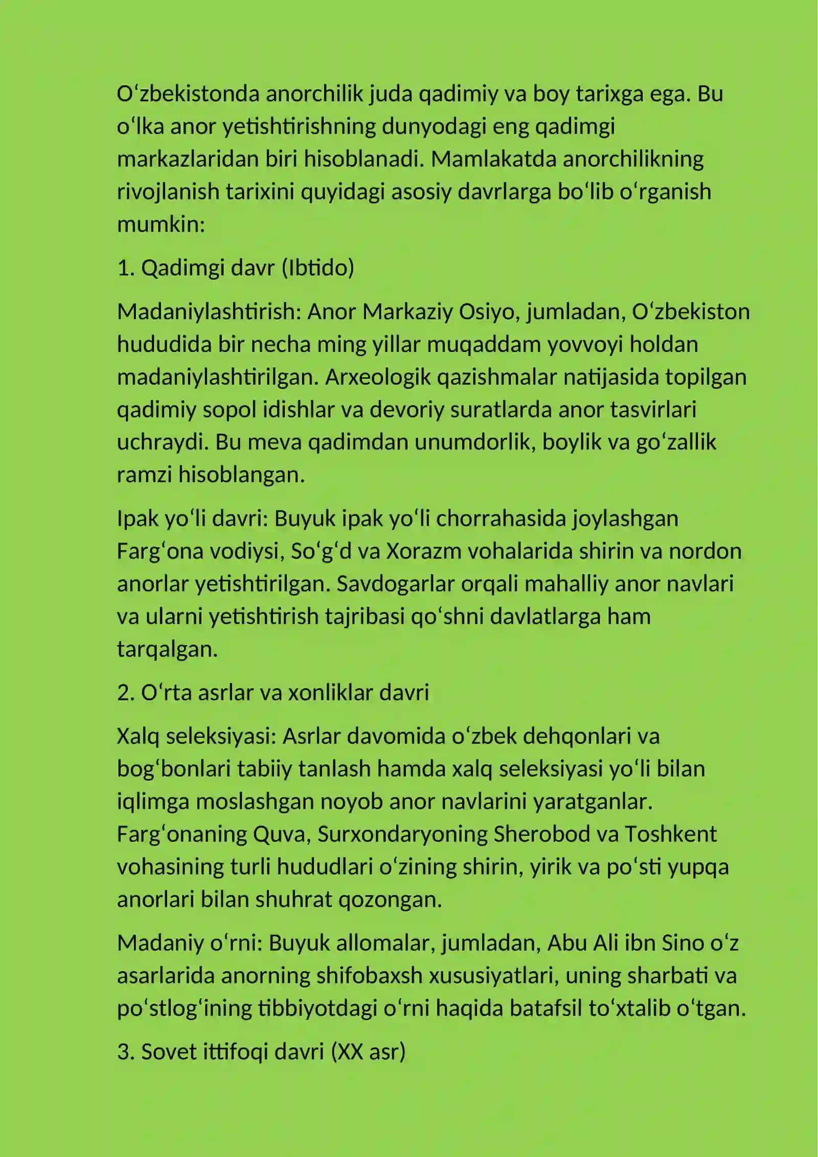 o'zbekistonda anorchilik rivojlanish tarixi 2