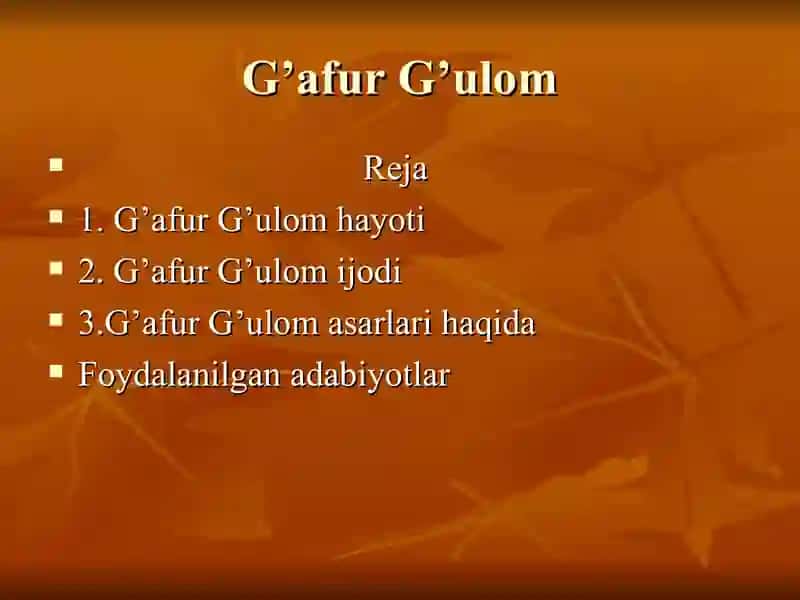 G'afur G'ulomning hayoti va ijodi 2