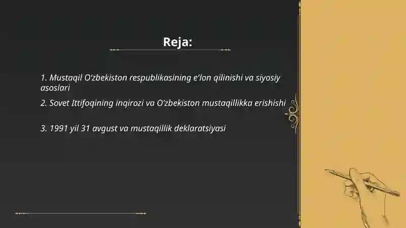 Mustaqil Oʻzbekiston respublikasining tashkil topishi va uning tarixiy ahamiyati 2