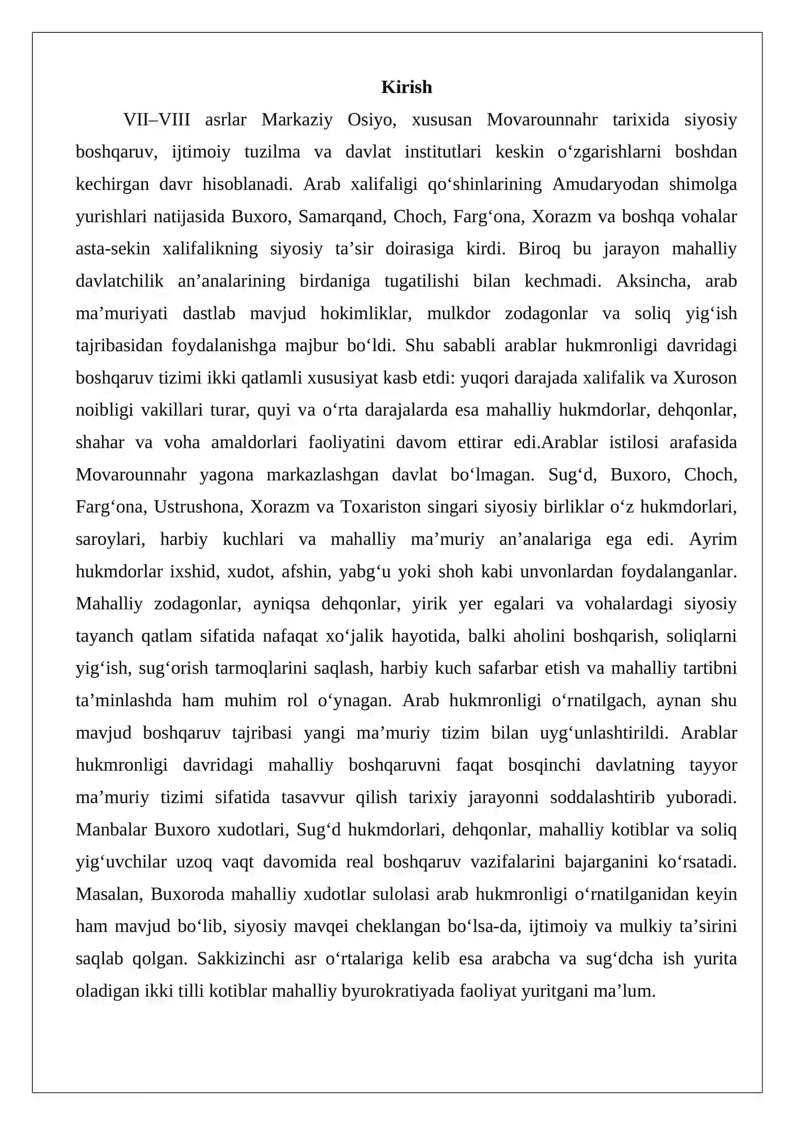 Arablar hukmronligi davridagi mahalliy boshqaruv tizimi 2
