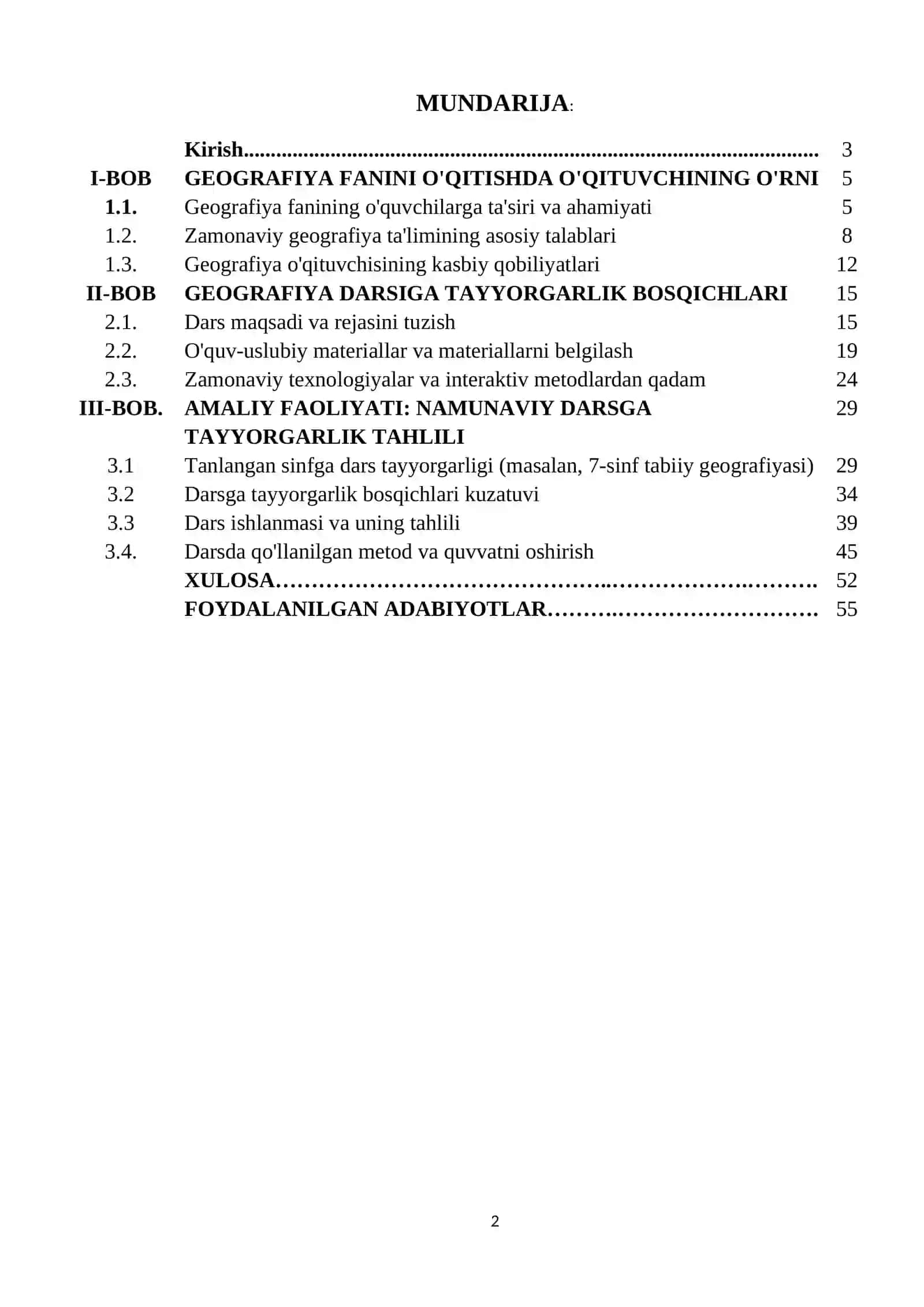 Geografiya va Tabiiy fan o’itish metodikasi 2