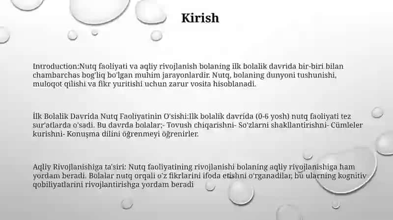 İlk Bolalik Davrida Nutq Faoliyatini OʻSishi Va Aqliy Rivojlanishi 2