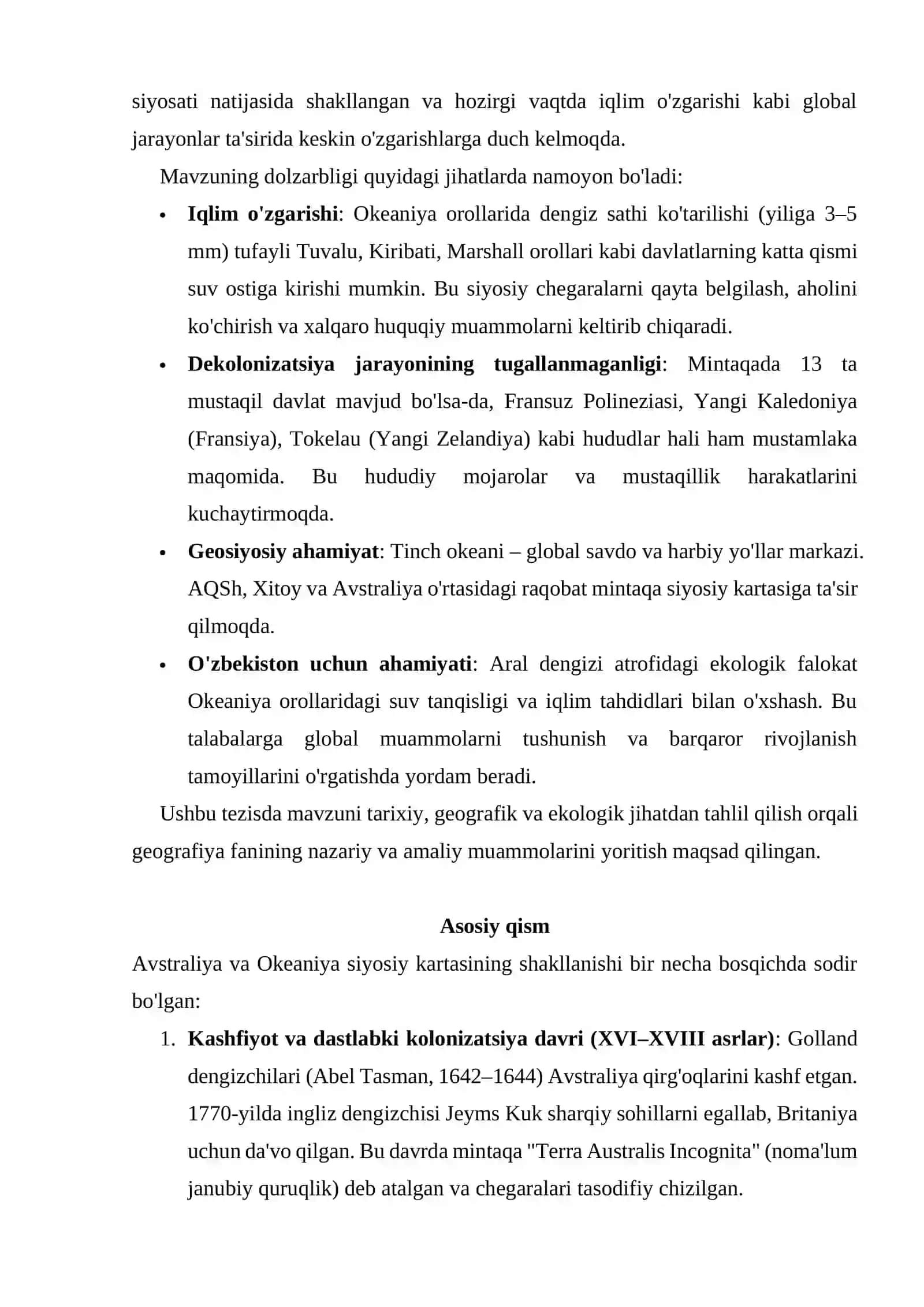 Geografiya faning asosiy muammolarida Avstraliya va Okeaniya siyosiy kartasining shakllanishi va rivojlanishi 2