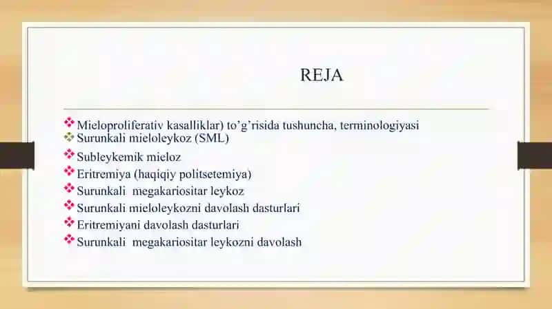 Mieloproliferativ kasalliklar Diagnostikasi va davolash tamoyillari 2