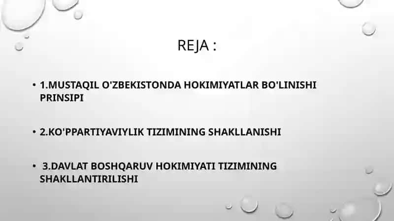 Milliy davlat boshqaruvi tizimi. Mustaqil O’zbekistonda hokimiyatlar bo’linishi prinsipi 2