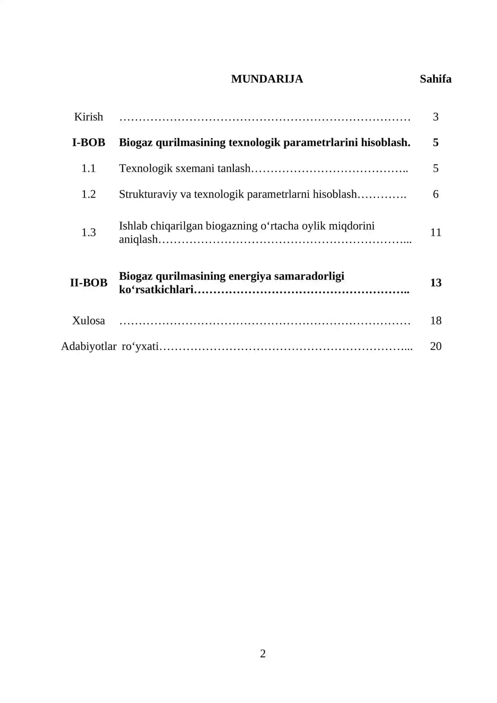Biogaz qurilmasi uchun parametrlarni hisoblash 2