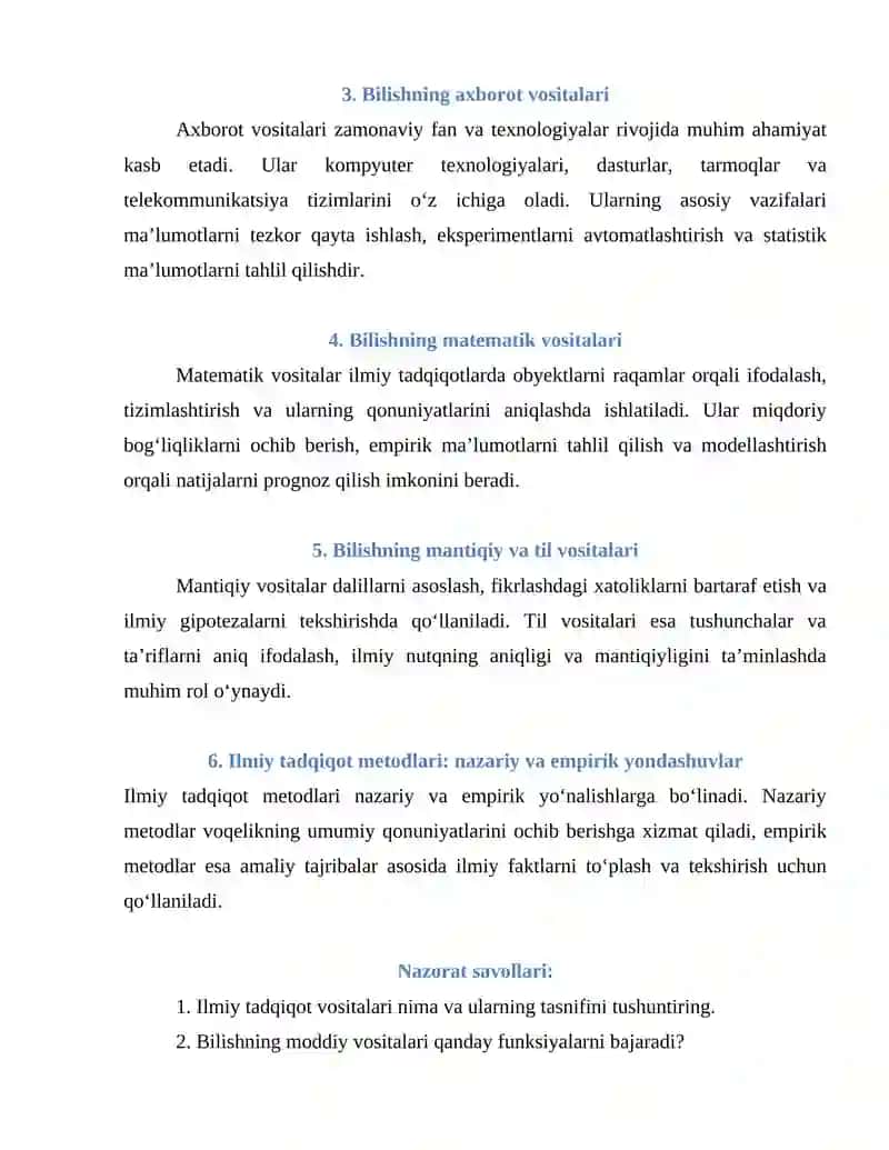 ILMIY TADQIQOT VOSITALARI VA METODLARI 2