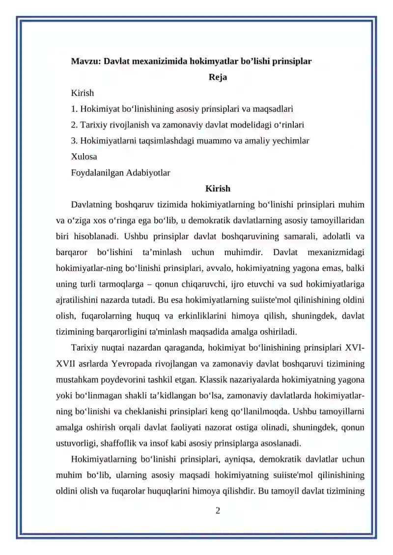 Davlat mexanizimida hokimyatlar bo’lishi prinsiplari 2