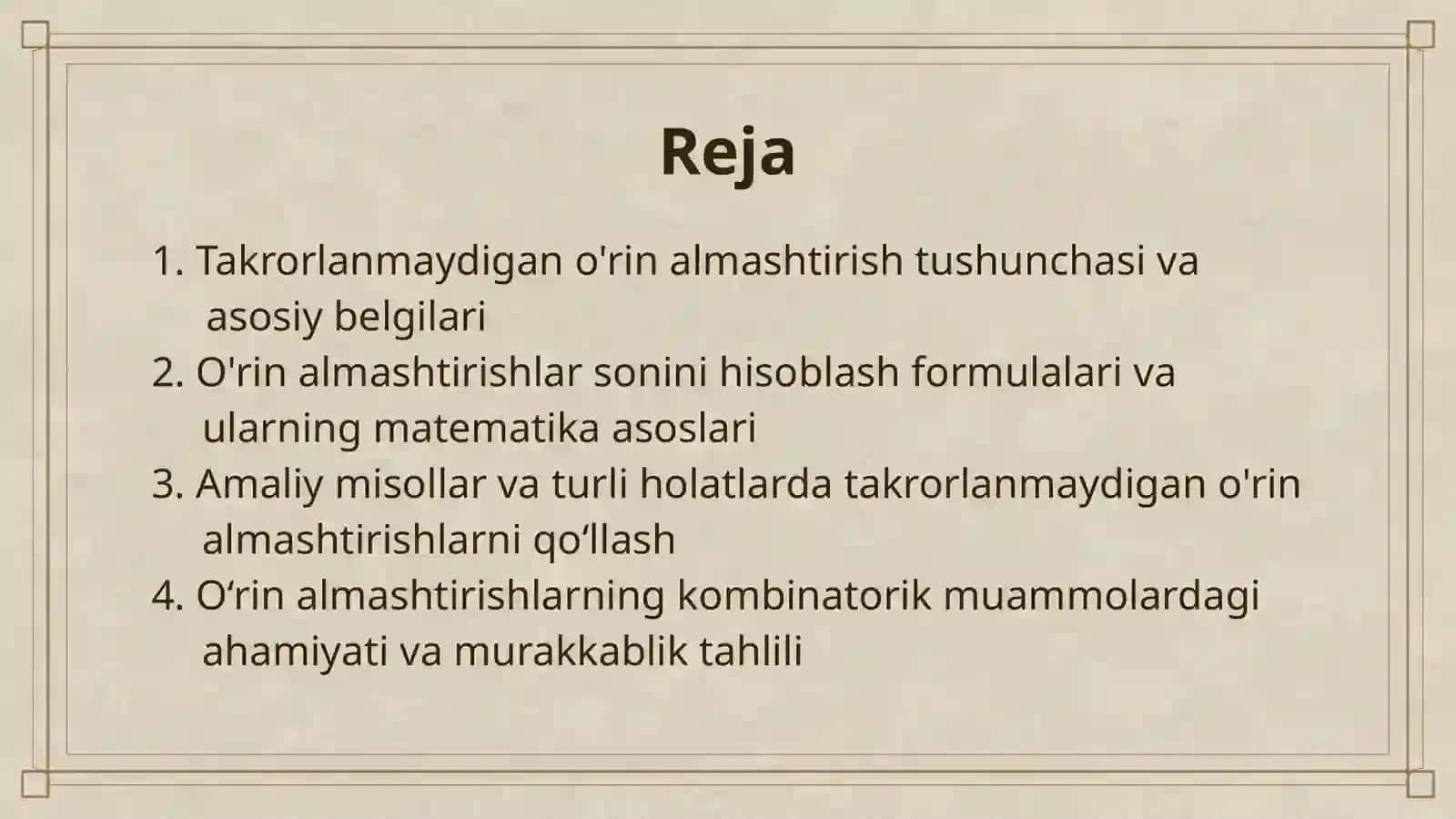 TAKRORLANMAYDIGAN O'RIN ALMASHTIRISHLAR 2