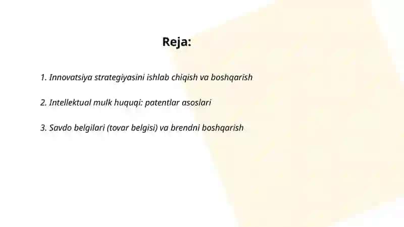 Innovatsiyalarni boshqarish va intellektual mulk 2
