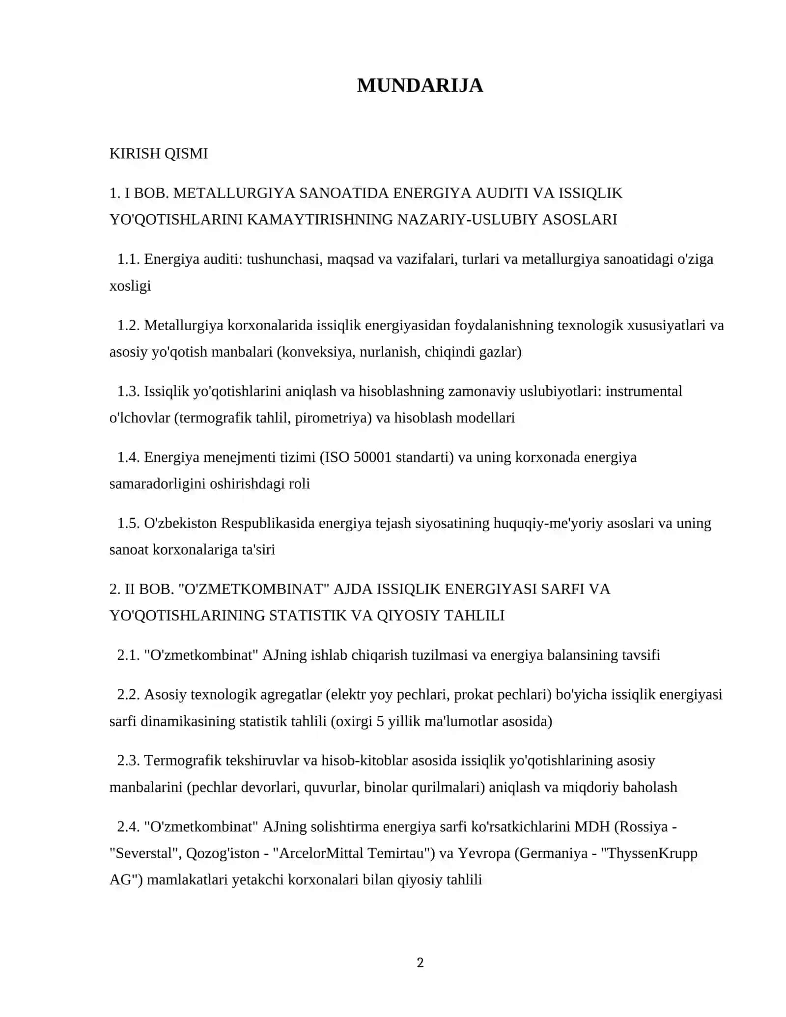 Metallurgiya sanoatida energiya auditi issiqlik yoʻqotishlarini aniqlash va kamaytirish choralari 2