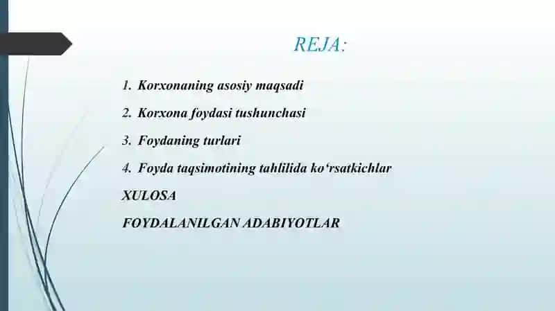 KORXONA FOYDASINING TAQSIMLANISHI VA ISHLATILISHI 2