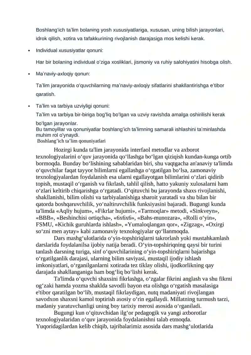 Boshlang’ich ta’lim tizimi tamoyillari va qonuniyatlari 2