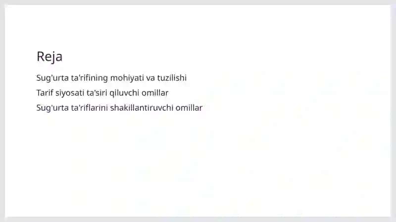 Sug'urta tashkilotlarida tarif siyosatini boshqarish. 2
