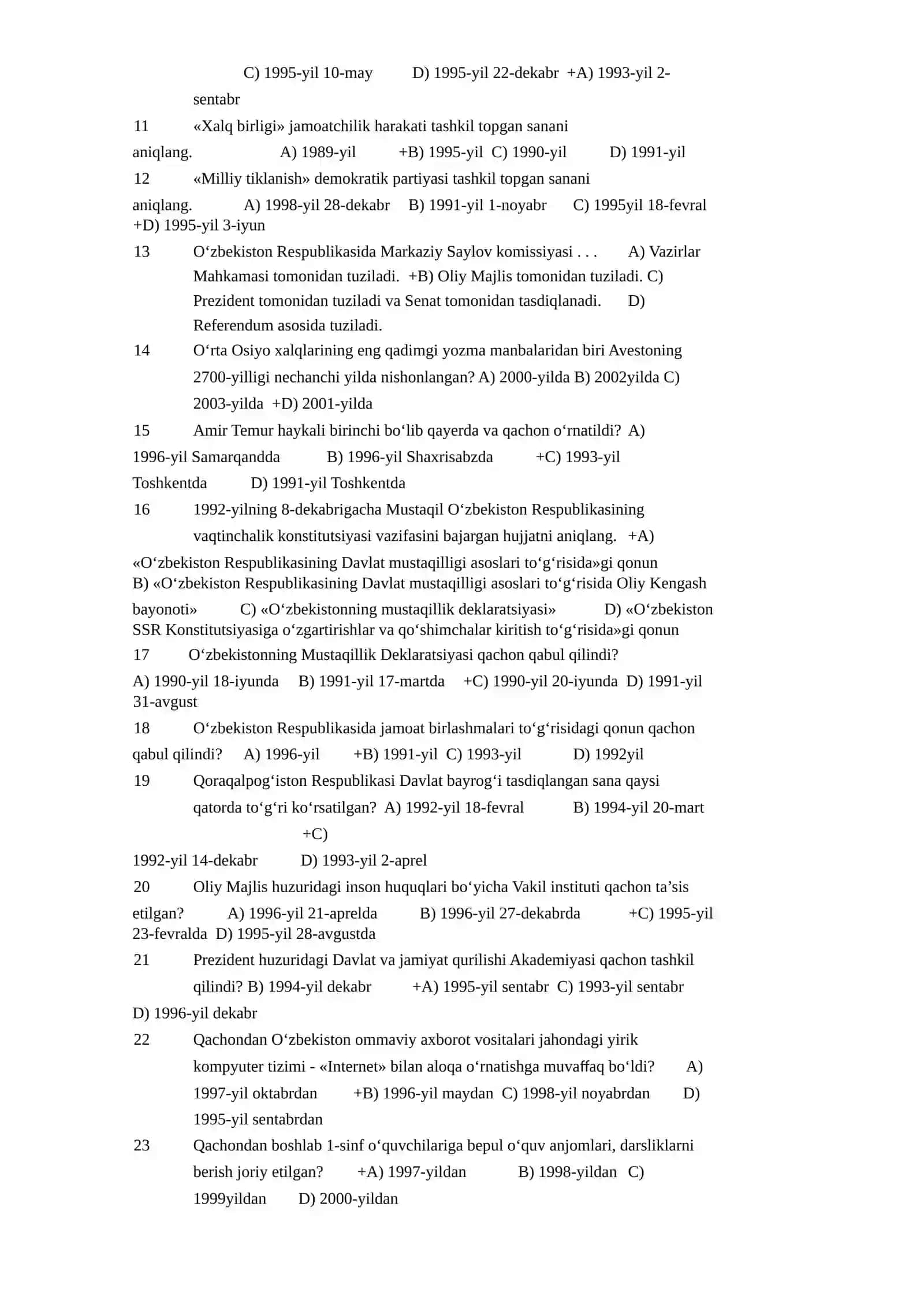 O‘zbekistonning eng yangi tarixi fanidan 500 ta test 2