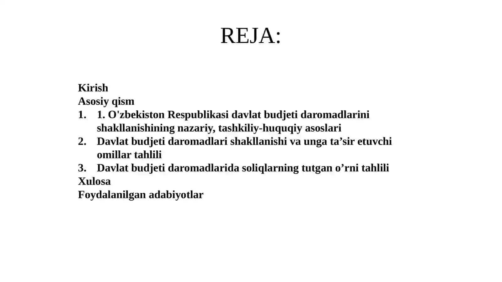 O'zbekiston Respublikasi budjet soliq siyosati 2