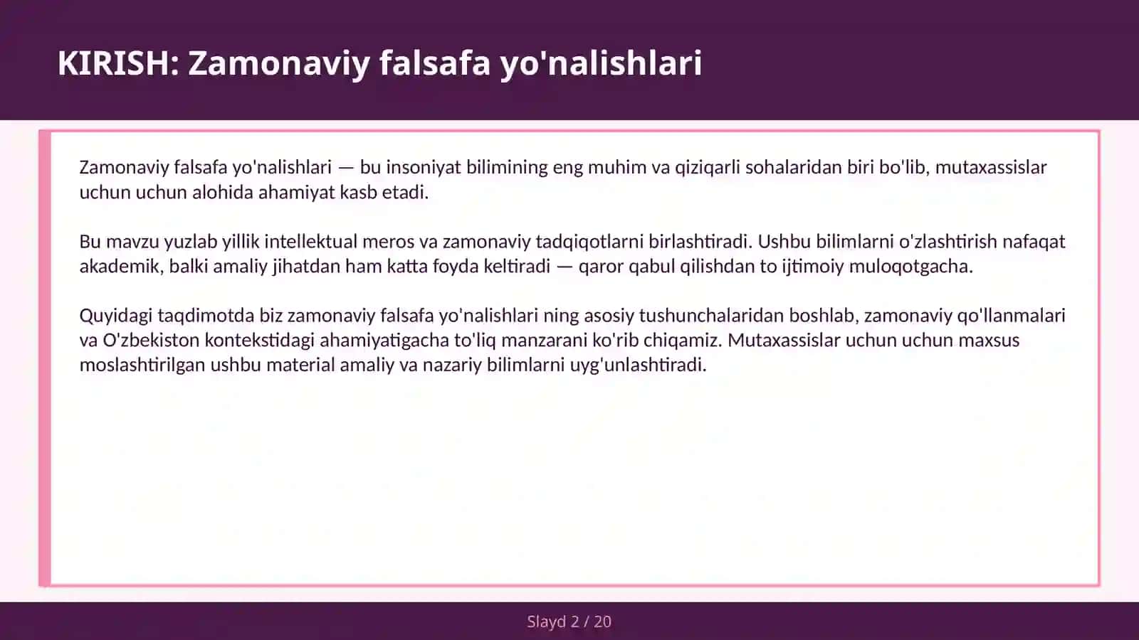 ZAMONAVIY FALSAFA YO'NALISHLARI 2