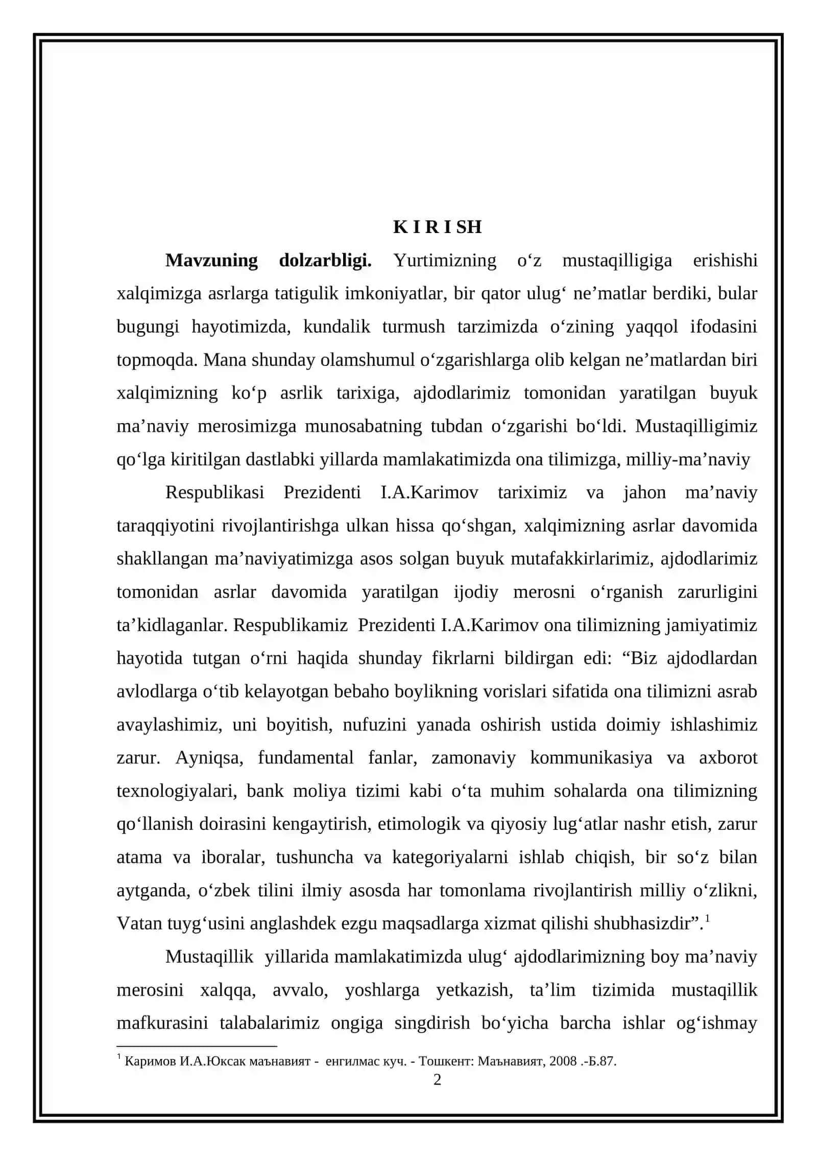 O‘TKIR HOSHIMOVNING «IKKI ESHIK ORASI» ASARIDA PERSONAJ NUTQINI INDIVIDUALLASHTIRISH VOSITALARI 2