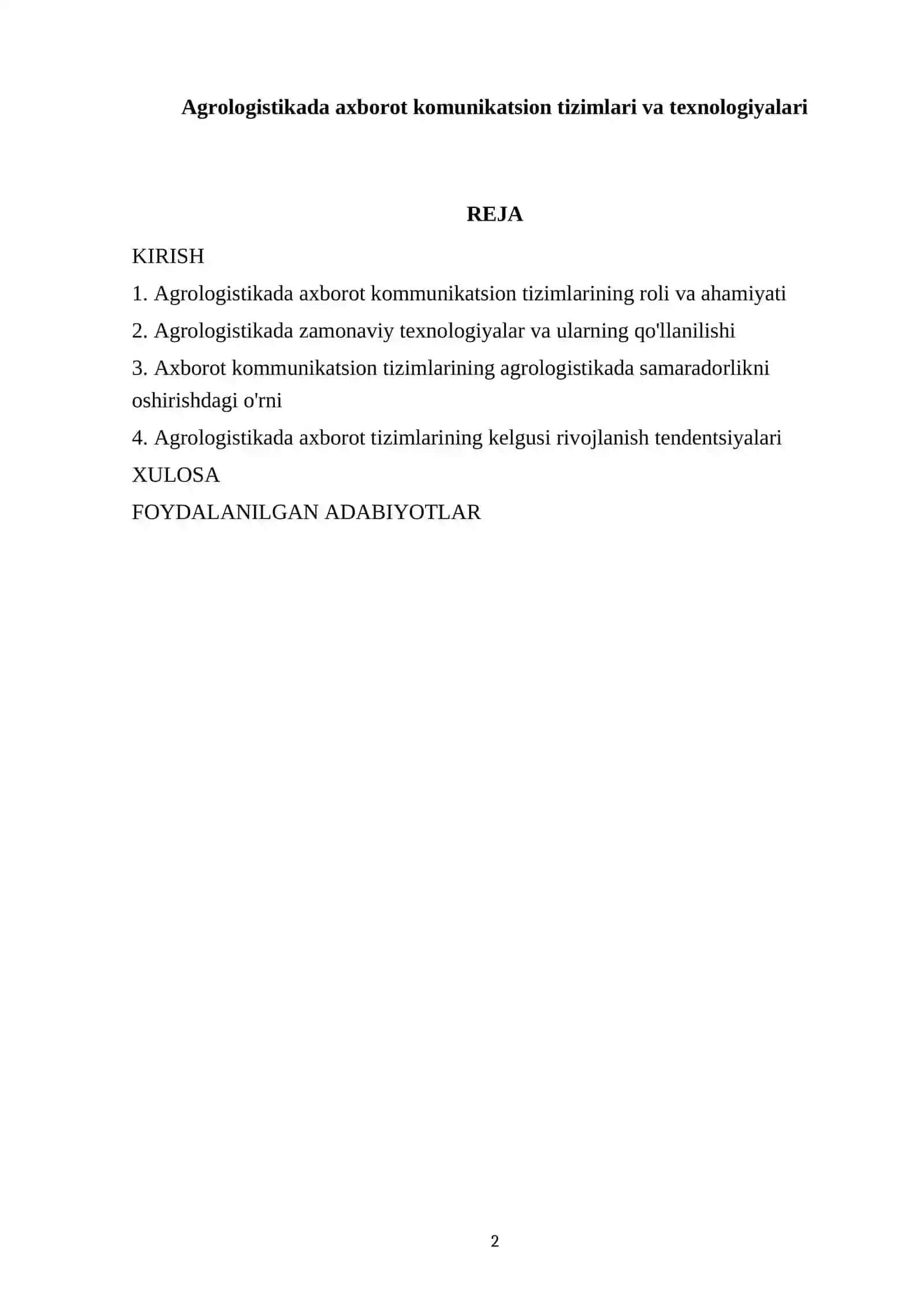 Agrologistikada axborot kommunikatsion tizimlari va texnologiyalari 2