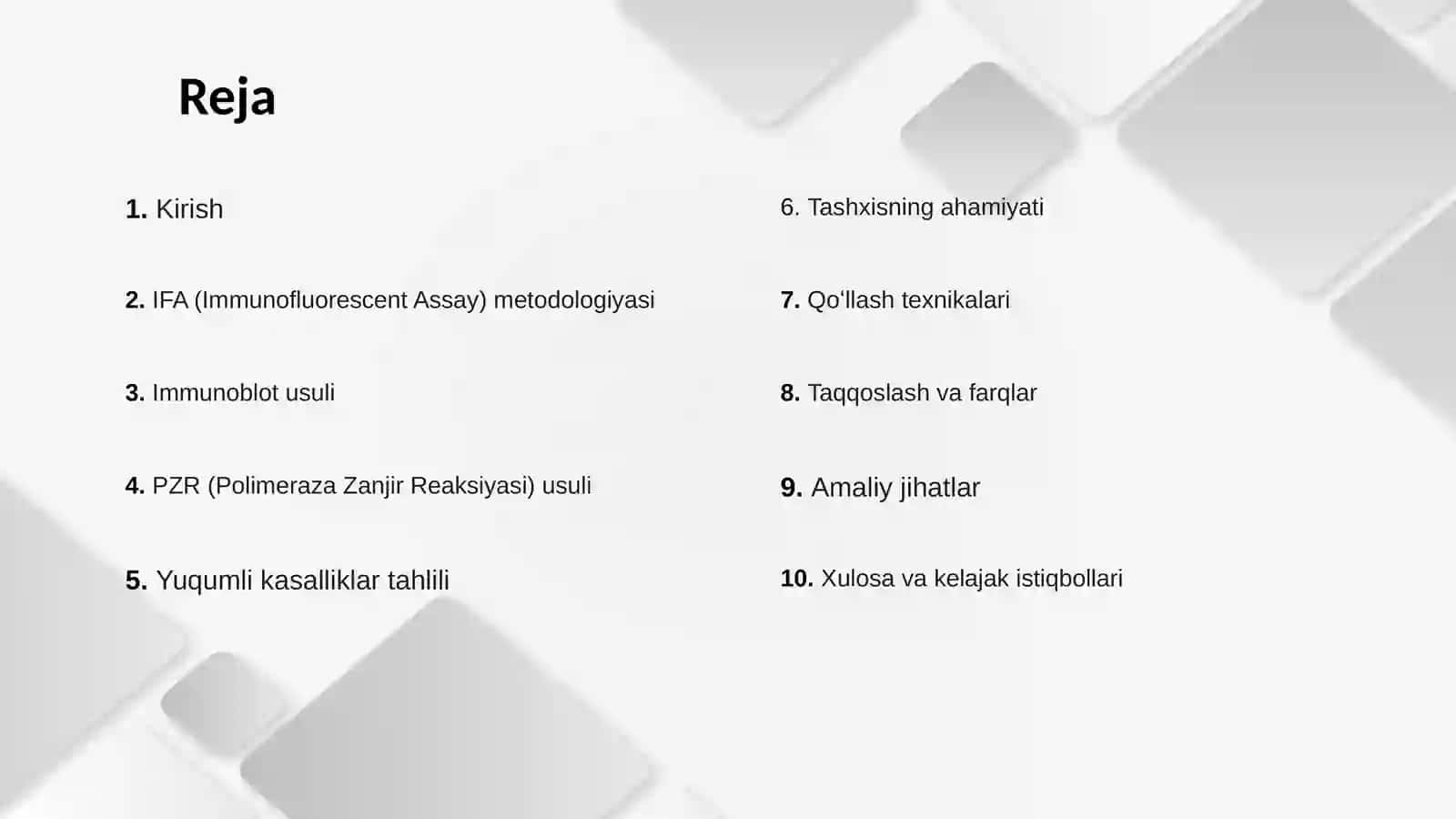 IFA, Immunoblot, PZR Radioimmun reaksiyalarning yuqumli kasalliklar tashhisida qo'llanilishi 2