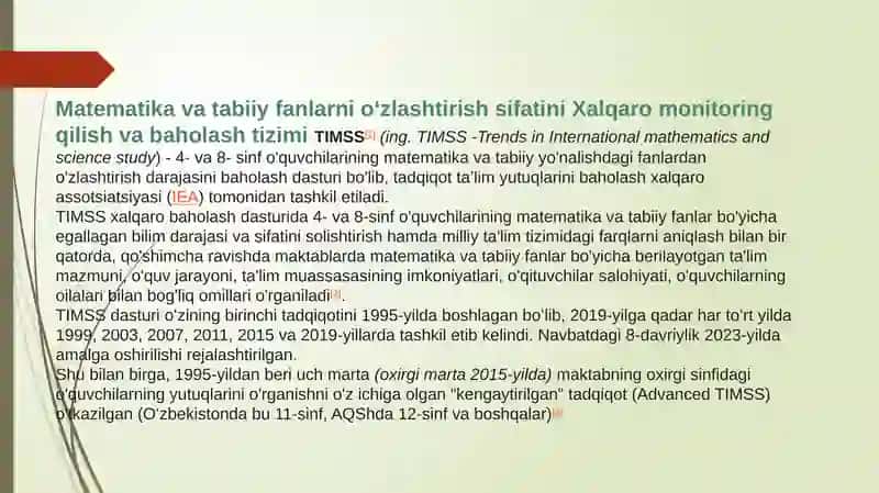 Matematika va tabiiy fanlarni oʻzlashtirish sifatini Xalqaro monitoring qilish va baholash tizimi 2