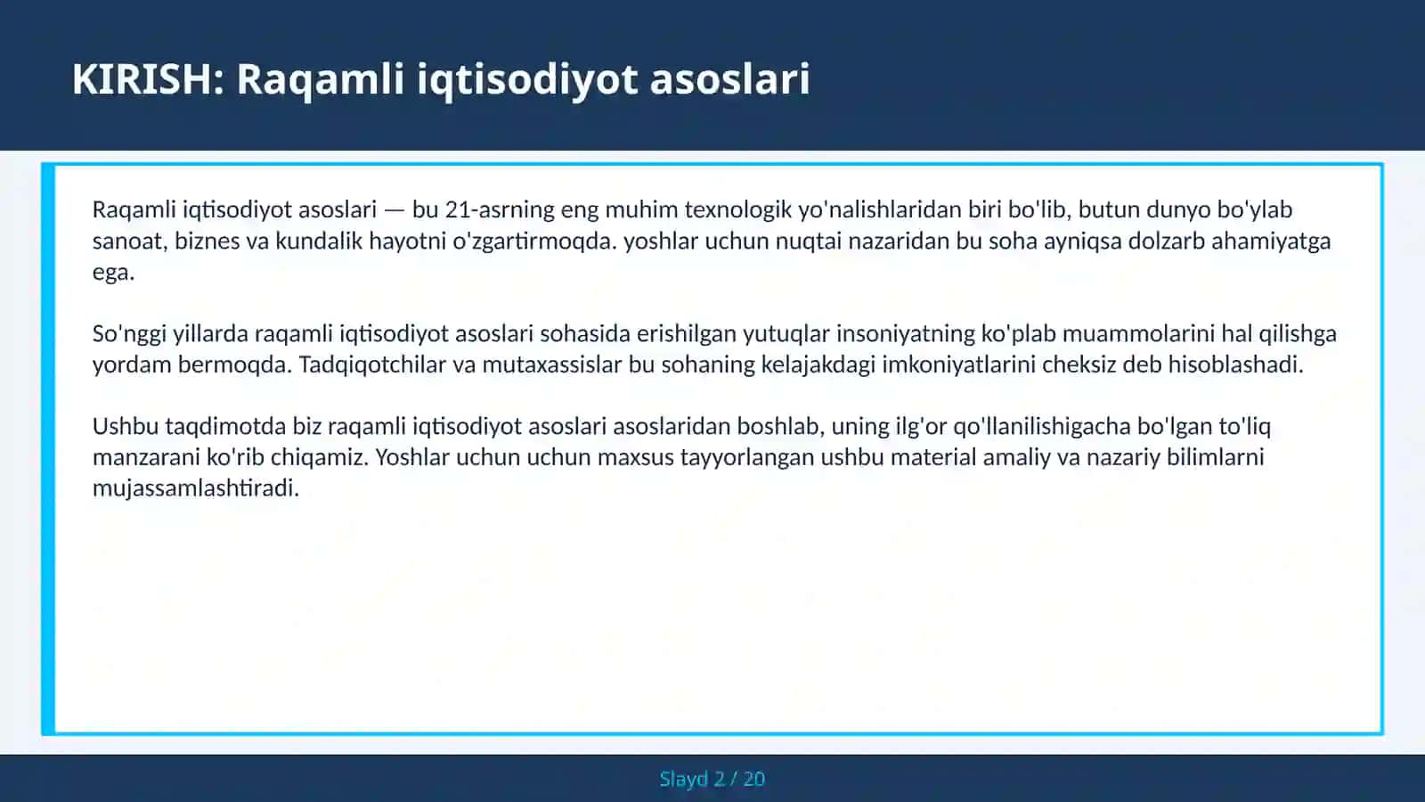 RAQAMLI IQTISODIYOT ASOSLARI 2