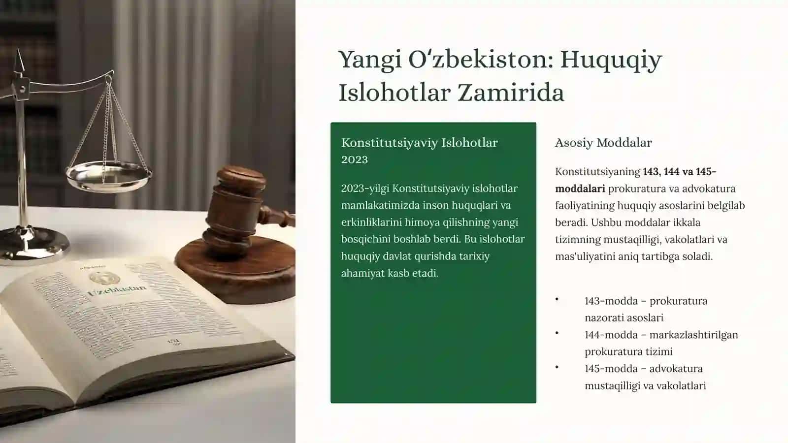 Oʻzbekistonning Yangi Konstitutsiyasi: Advokatura va Prokuratura Tizimi 2