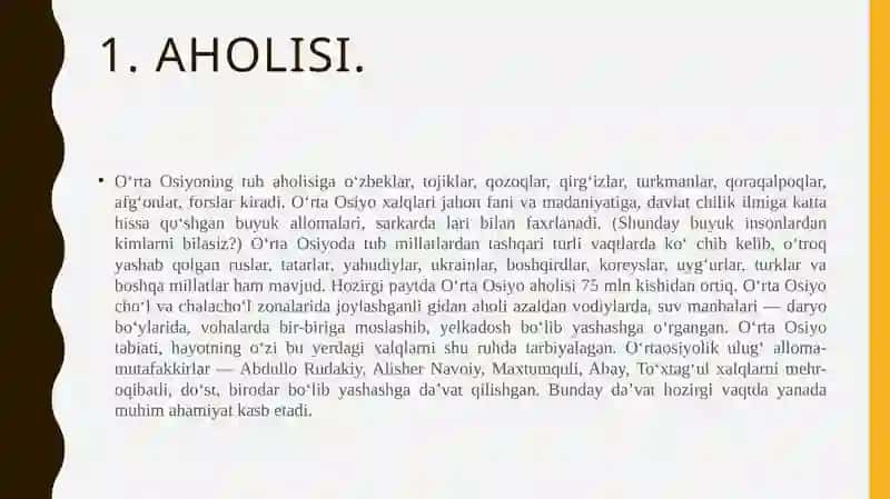 O‘RTA OSIYO AHOLISI VA SIYOSIY XARITASI 2