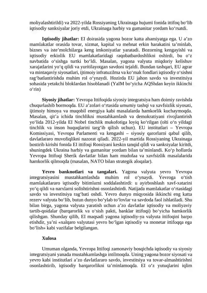 Yevropa Ittifoqining zamonaviy bosqichdagi taraqqiyoti va unda yevroning tutgan o‘rni 2