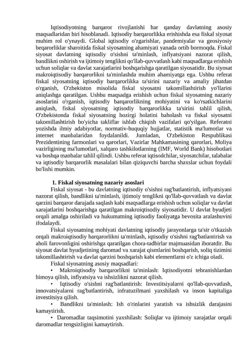 Fiskal siyosat va iqtisodiy barqarorlik 2
