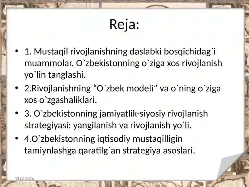 O‘zbekistonda Mustaqil Rivojlanishning Yo‘li 2