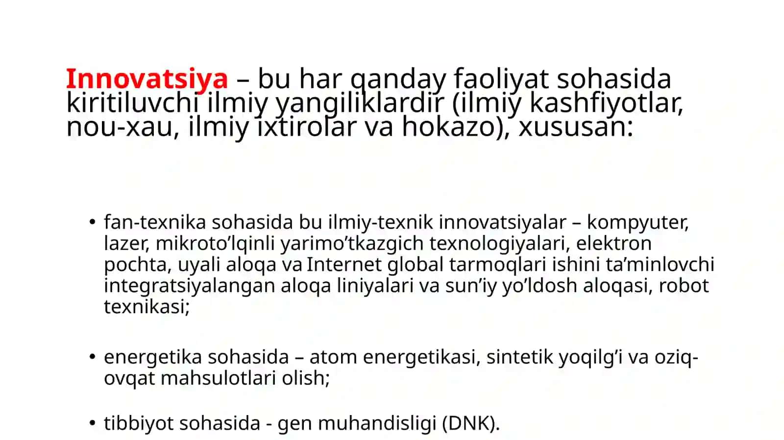 Loyihaning innovatsion faoliyat xususiyatlari va innovatsiya strategiyasini ishlab chiqish 2