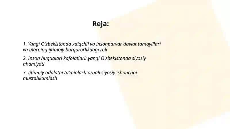 Yangi O'zbekistonda xalqchil va insonparvar davlat qurishning ijtimoiy-siyosiy ahamiyati 2