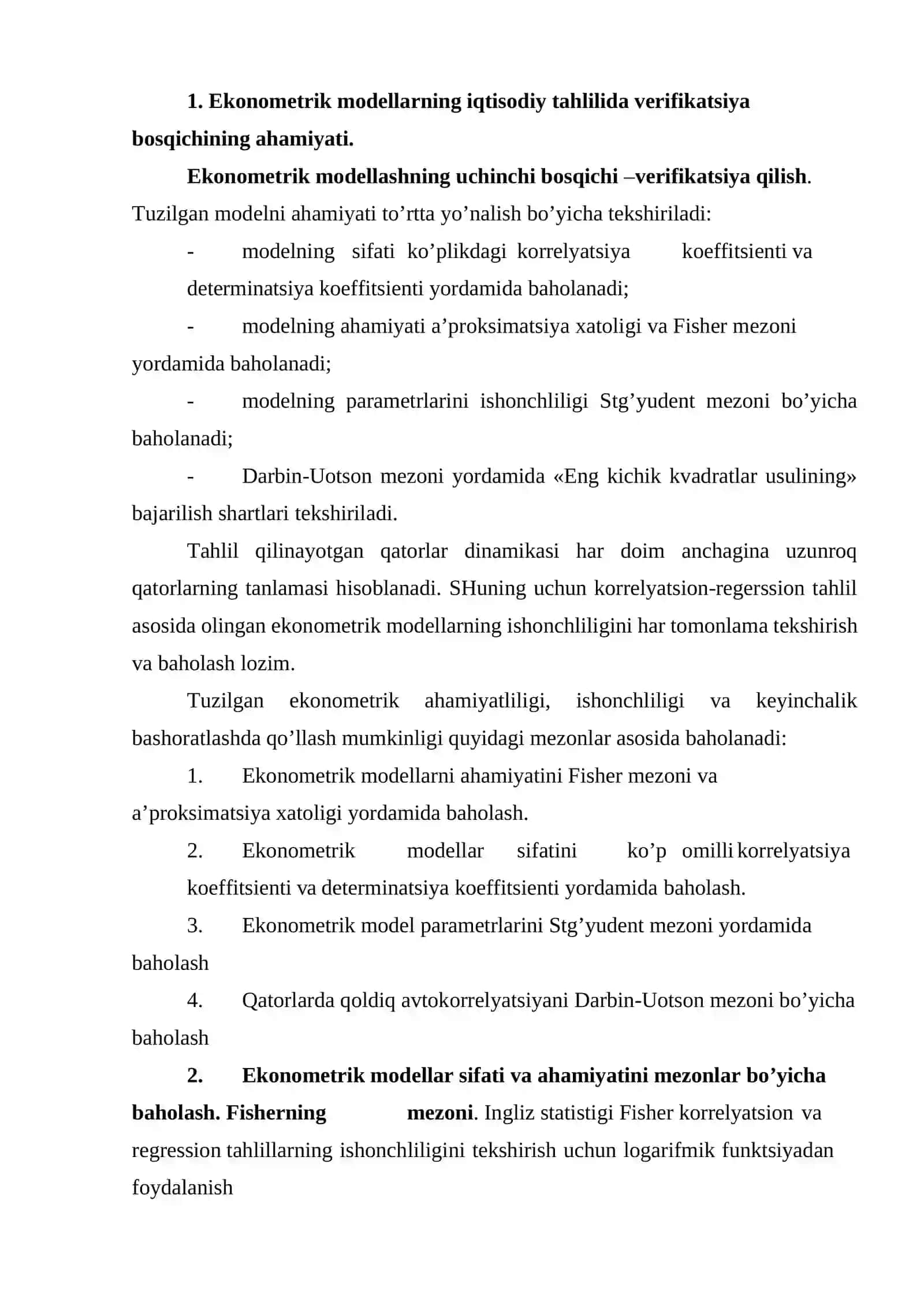 Ekonometrik modellarni baholash 2