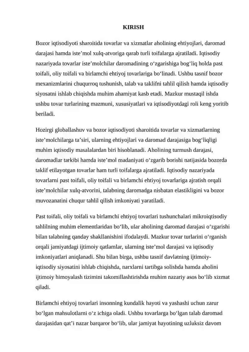 PAST TOIFALI, OLIY TOIFALI VA BIRLAMCHI EHTIYOJ TOVARLARI 2