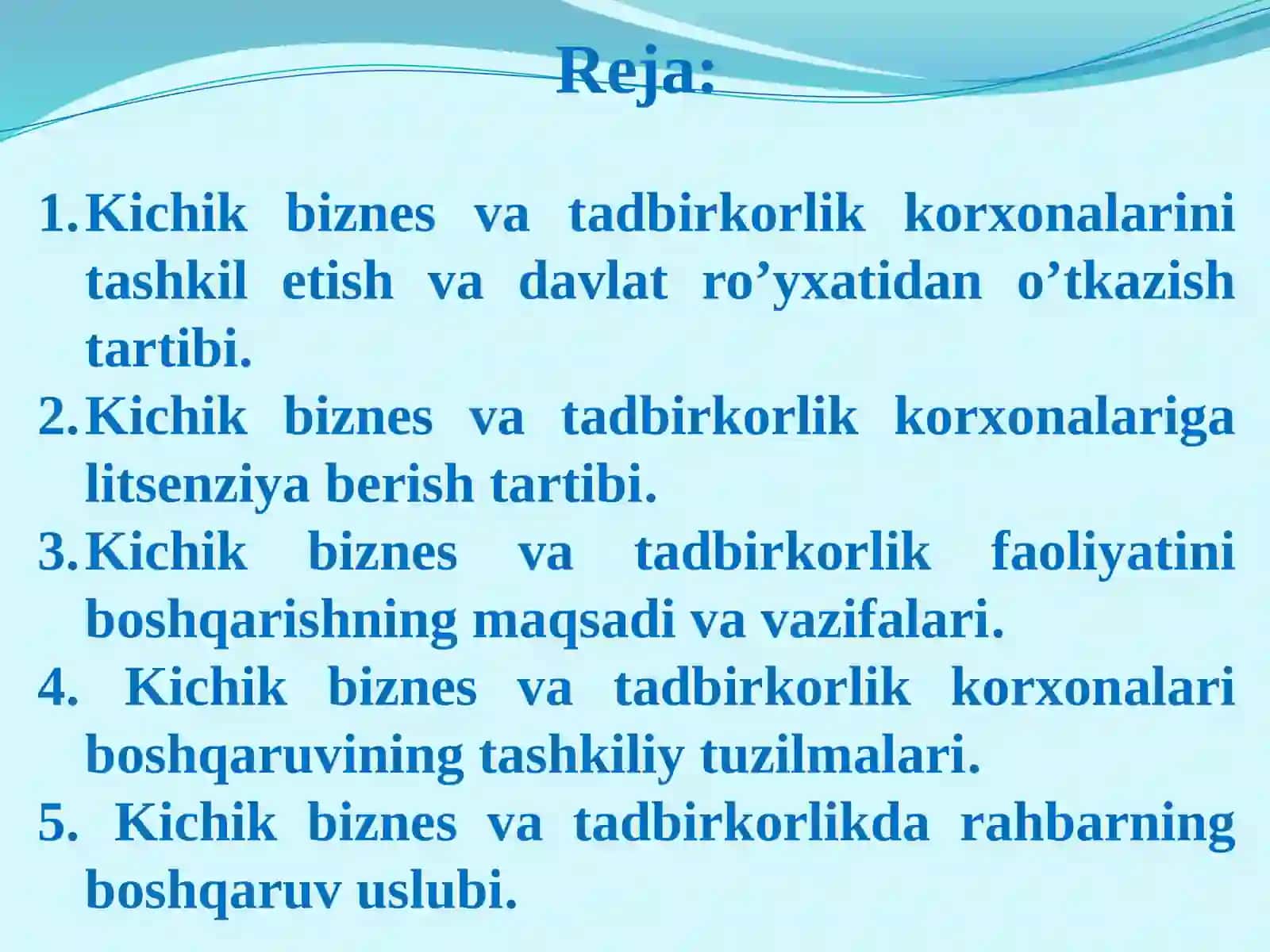 Kichik biznes va tadbirkorlik faoliyatini tashkil etish va boshqarish 2