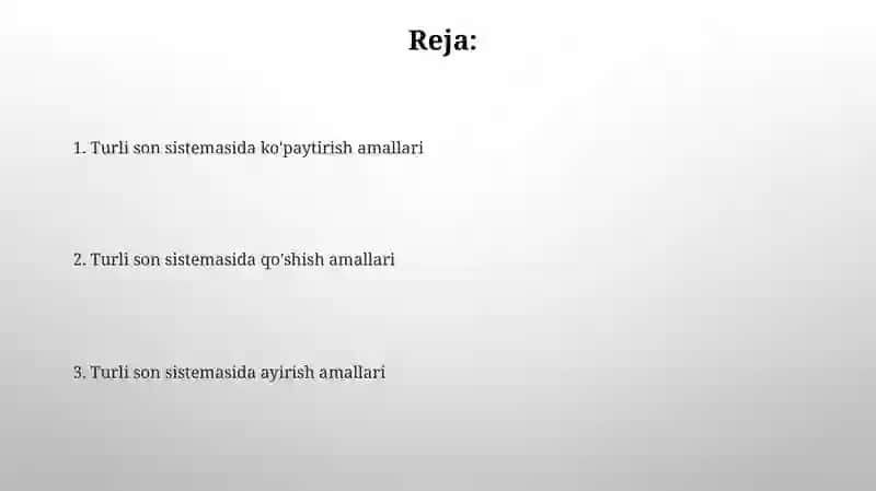 Turli sanoq sistemalarida arifmetik amallar: qo'shish,ayrish, ko‘paytirish 2