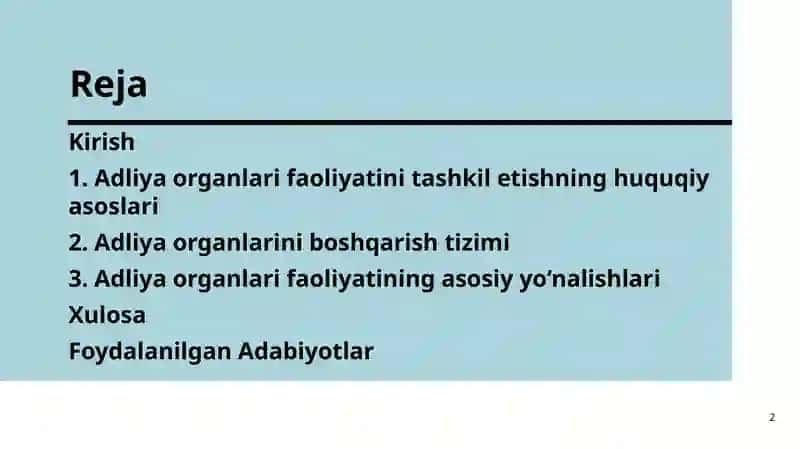 Adliya Organlari Faoliyatini Tashkil Etish va Boshqarish 2