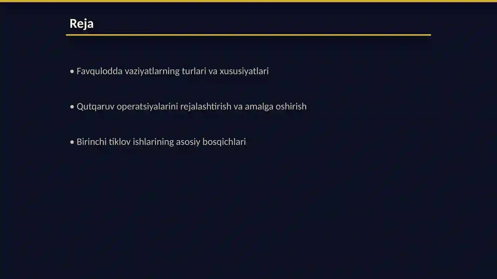 Favqulodda vaziyatlarda qutqaruv va birinchi tiklov ishlarini tashkil etish 2