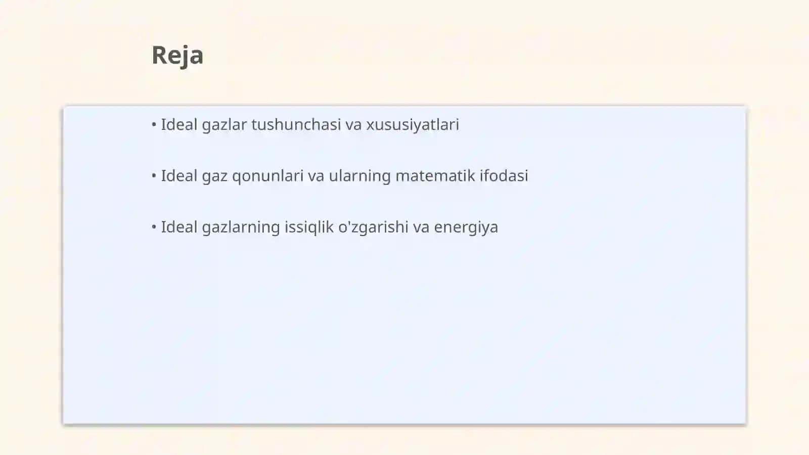 Ideal gaz qonunlari va ularning qo‘llanishi.Termodinamika qonunlari 2