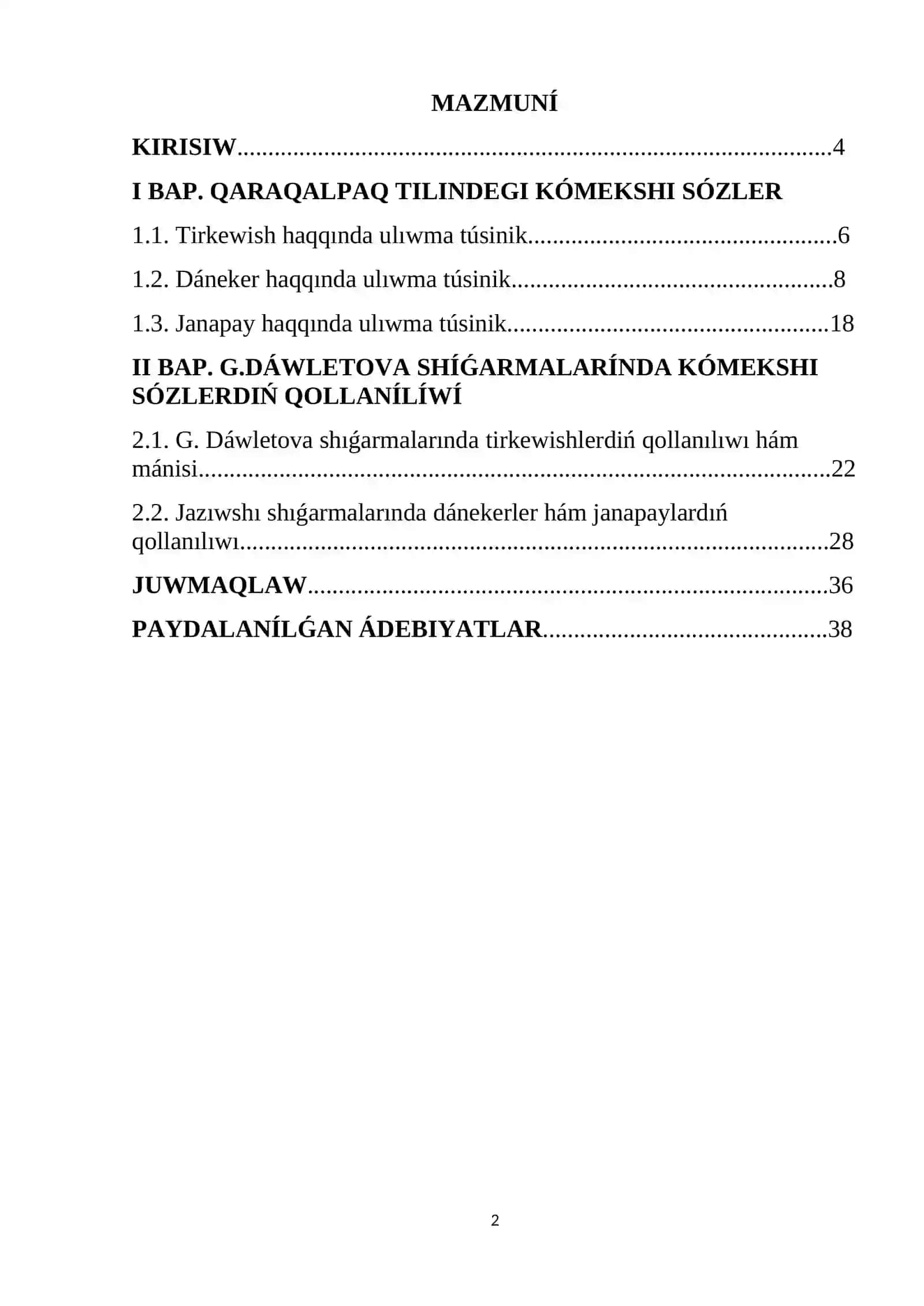G.DÁWLETOVA SHÍǴARMALARÍNDA QOLLANÍLǴAN KÓMEKSHI SÓZLER 2