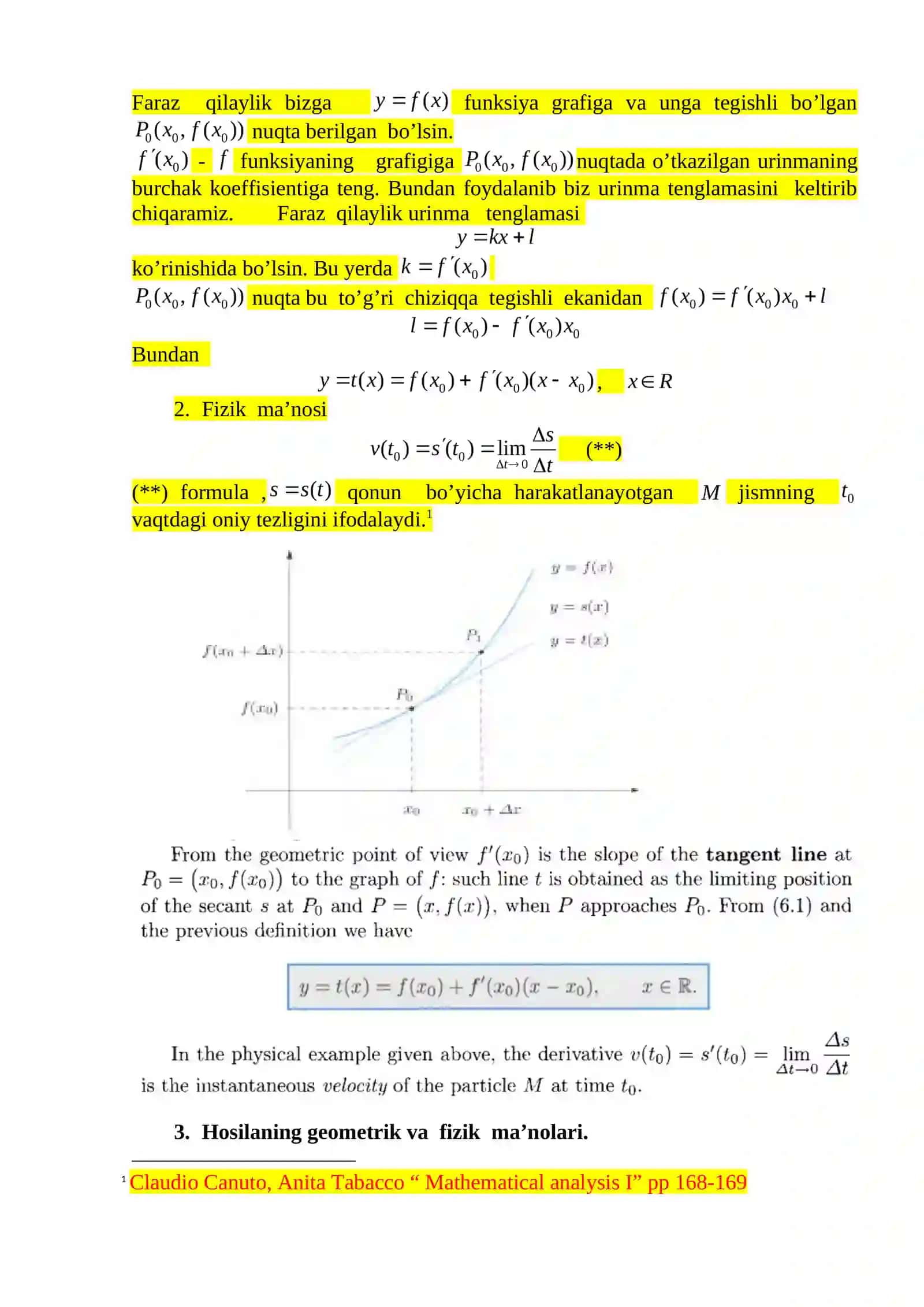 FUNKSIYA HOSILANING GEOMETRIK VA FIZIK MA’NOSI 2
