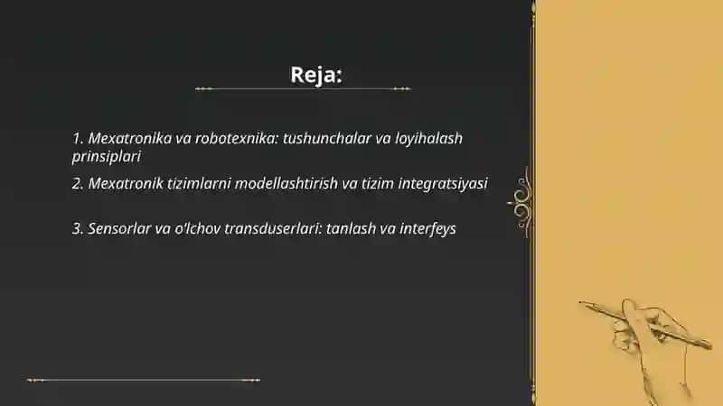 Mexatron va robotexnik qurilmalarni loyihalash asoslari 2