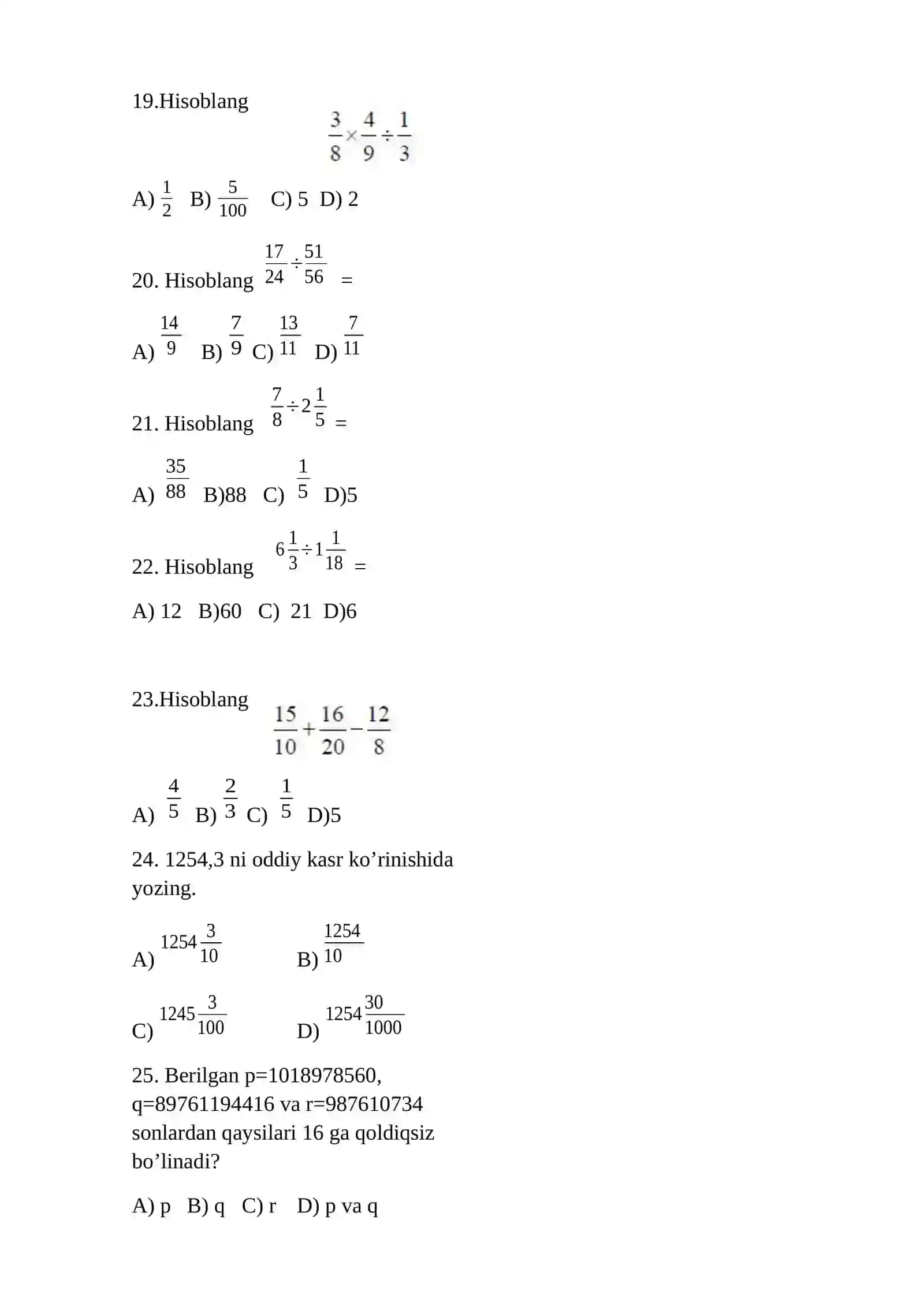 5-sinflar uchun oraliq test 25 talik ABCD kalitlik 2
